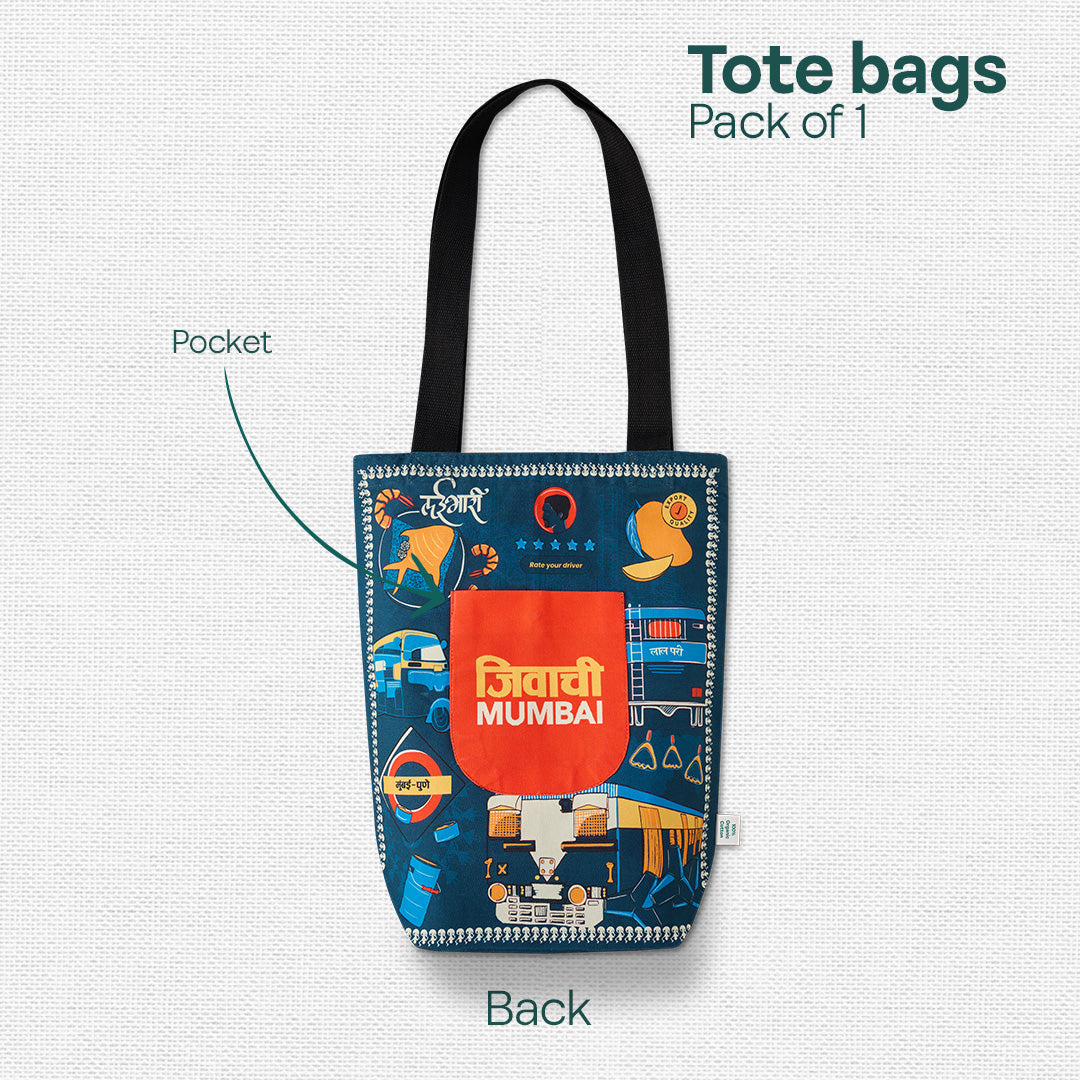 Jivachi Mumbai! Canvas Tote Bag, 100% Organic Cotton, Pack of 1