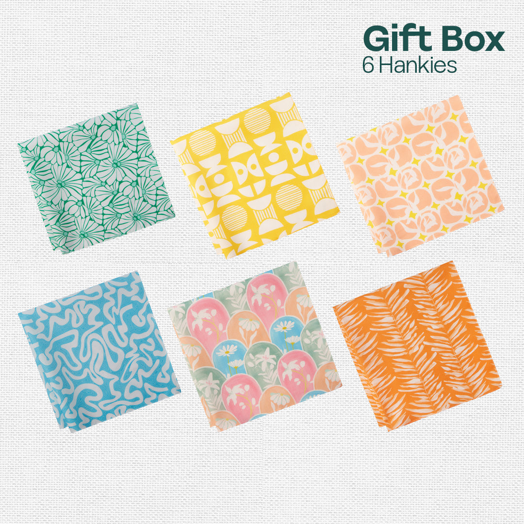 Bloomrang! Unisex Hankies, 100% Organic Cotton, Gift Box of 6