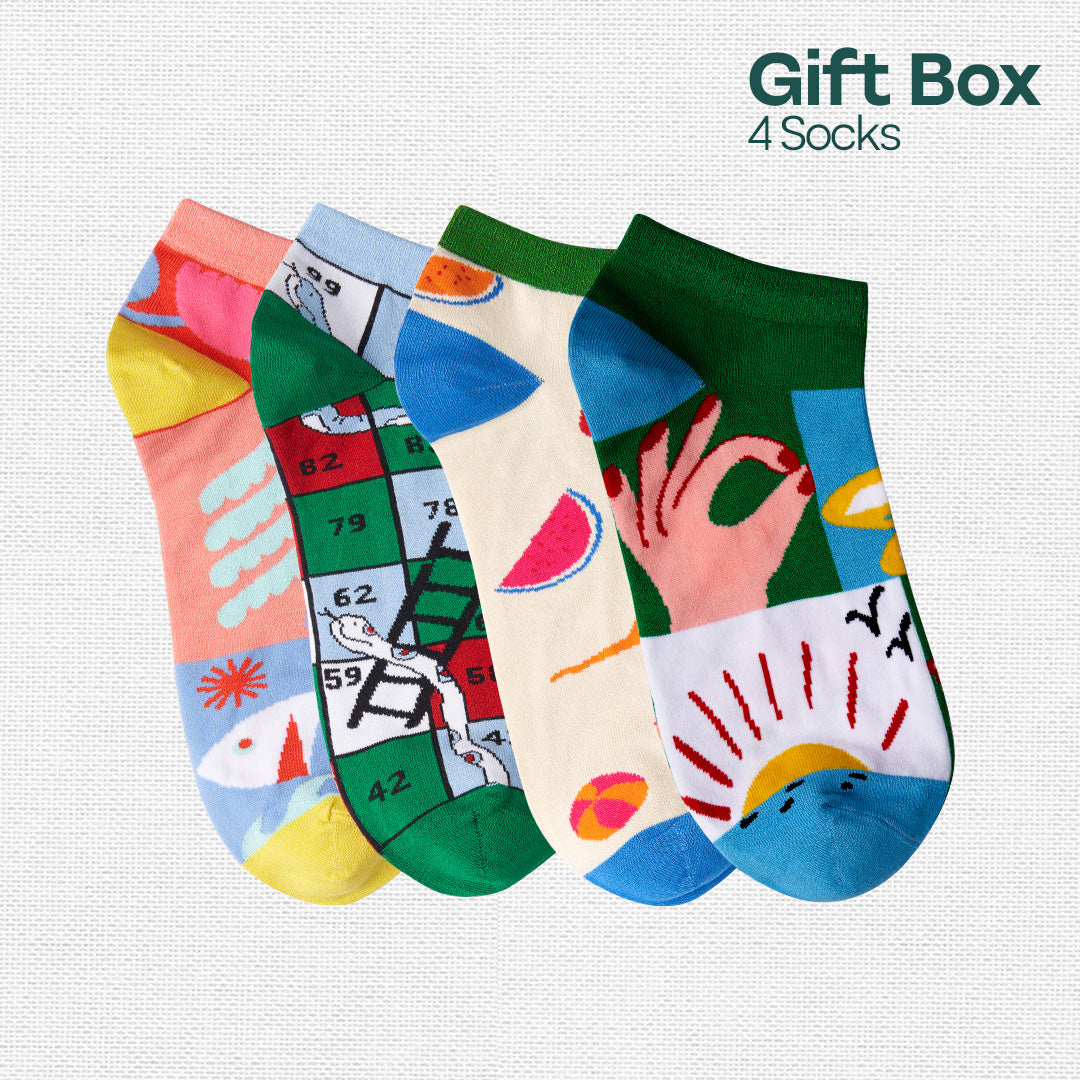 Bloomrang! Unisex Ankle Length Socks, 100% Bamboo, Gift Box of 4