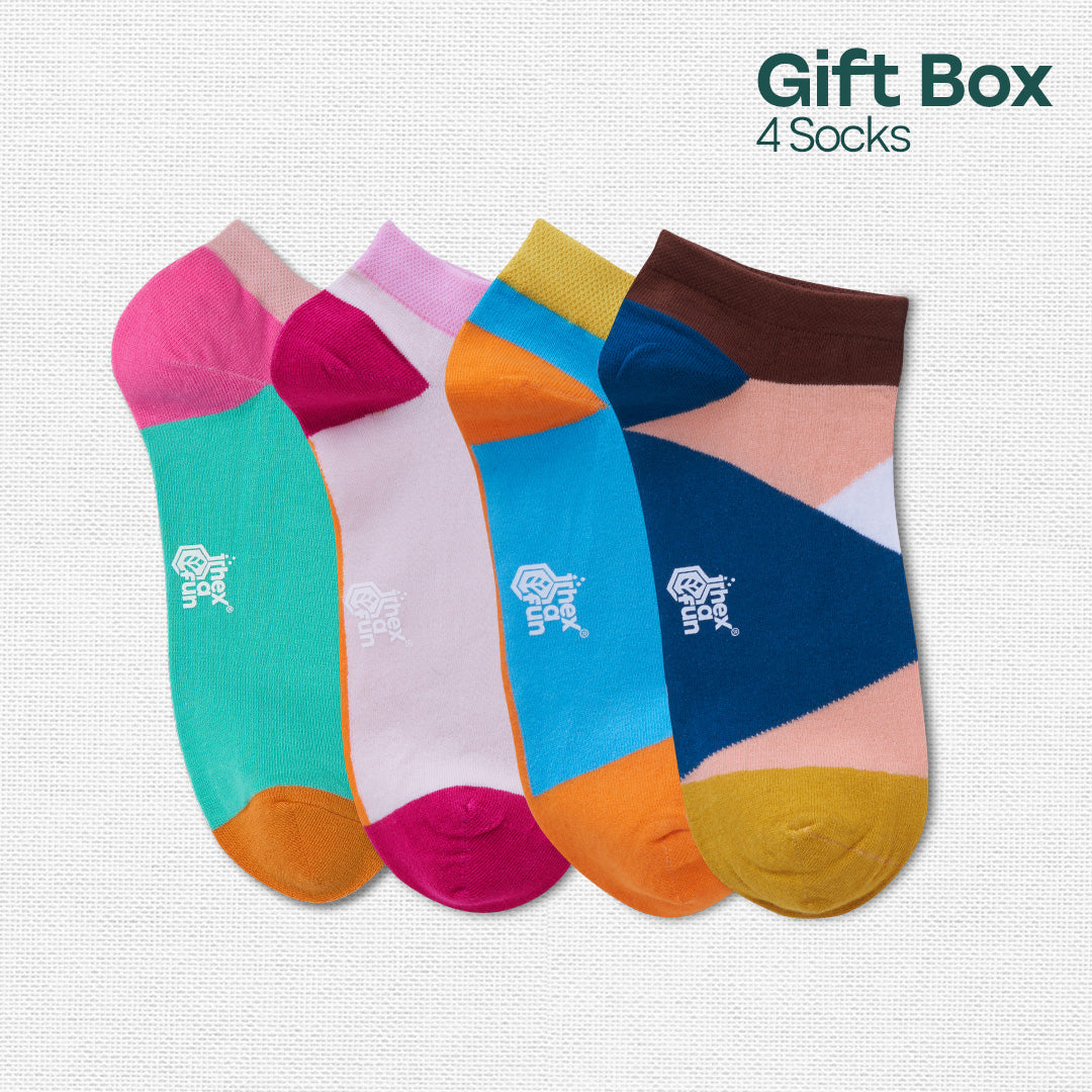 Bloomrang! Unisex Ankle Length Socks, 100% Organic Cotton, Gift Box of 4