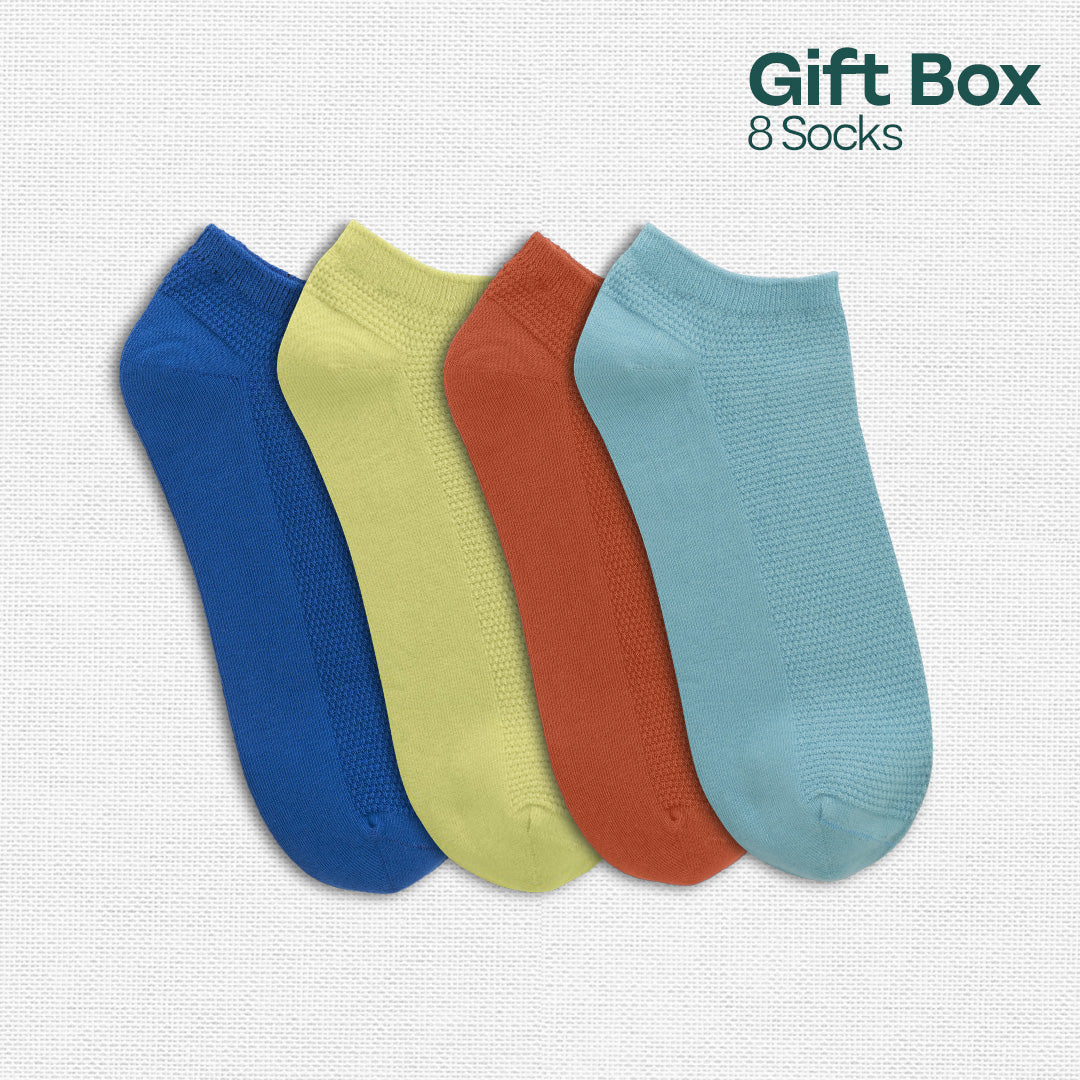 Glam & Glitter! Unisex Ankle Length Socks, 100% Organic Cotton, Gift Box of 8