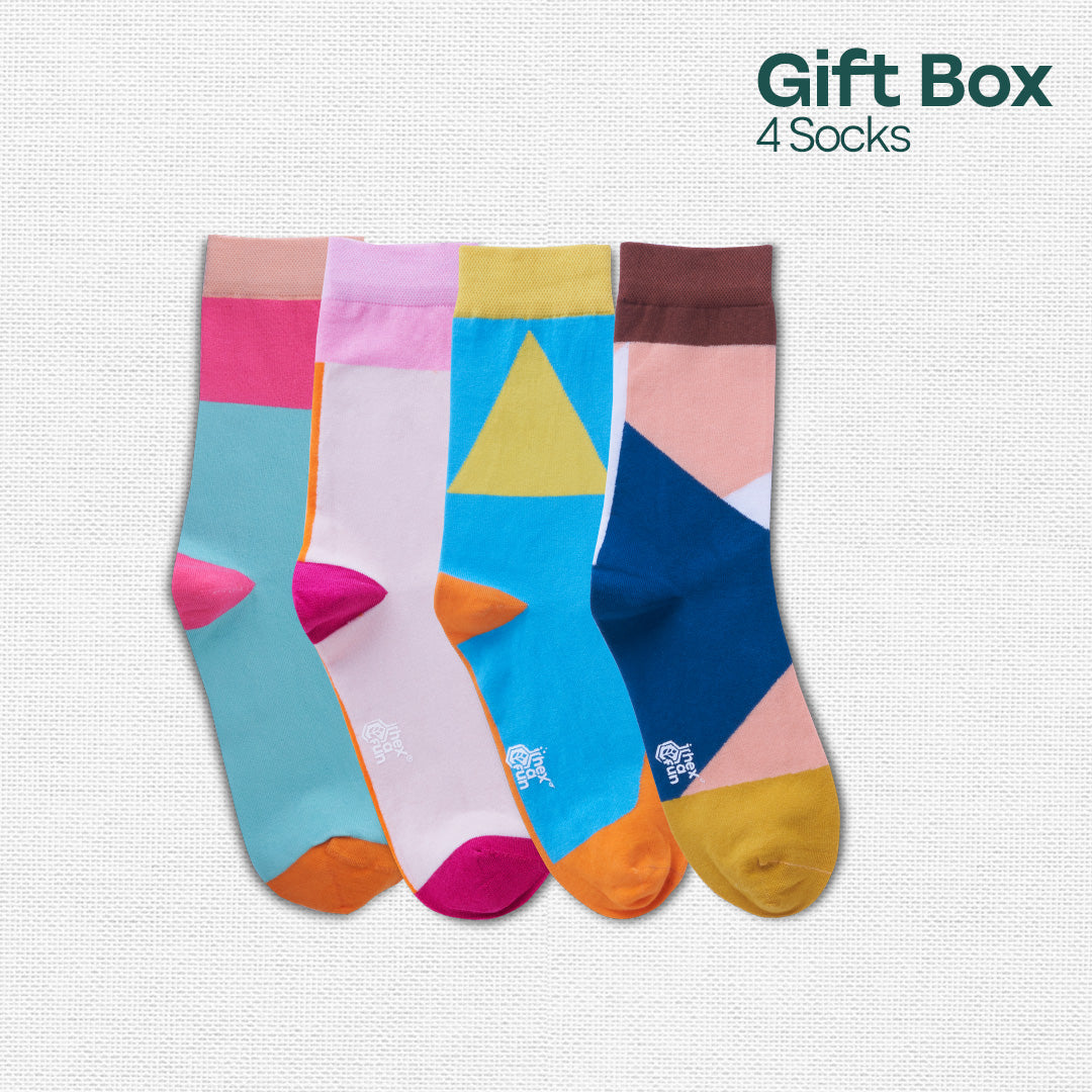 Bloomrang! Unisex Crew Length Socks, 100% Organic Cotton, Gift Box of 4