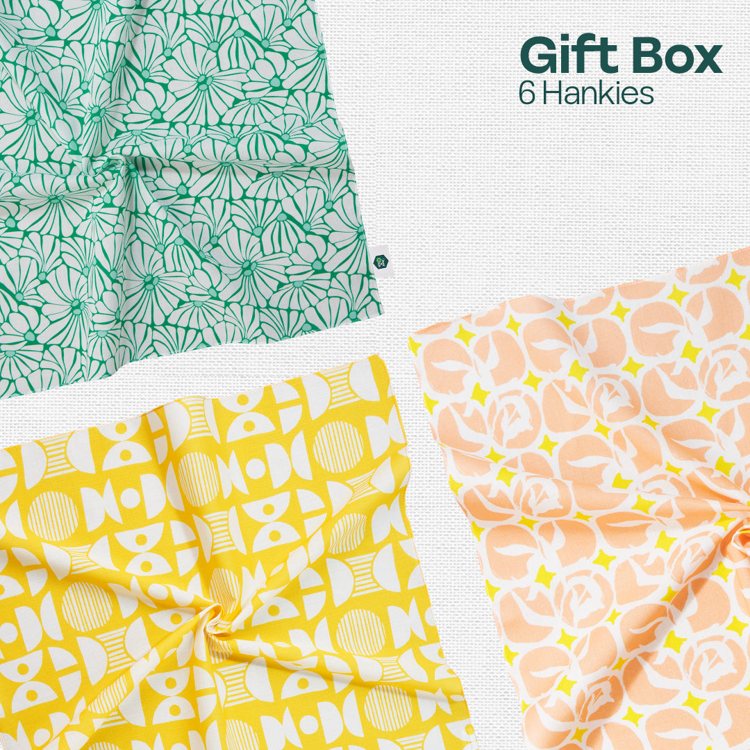 Bloomrang! Unisex Hankies, 100% Organic Cotton, Gift Box of 6