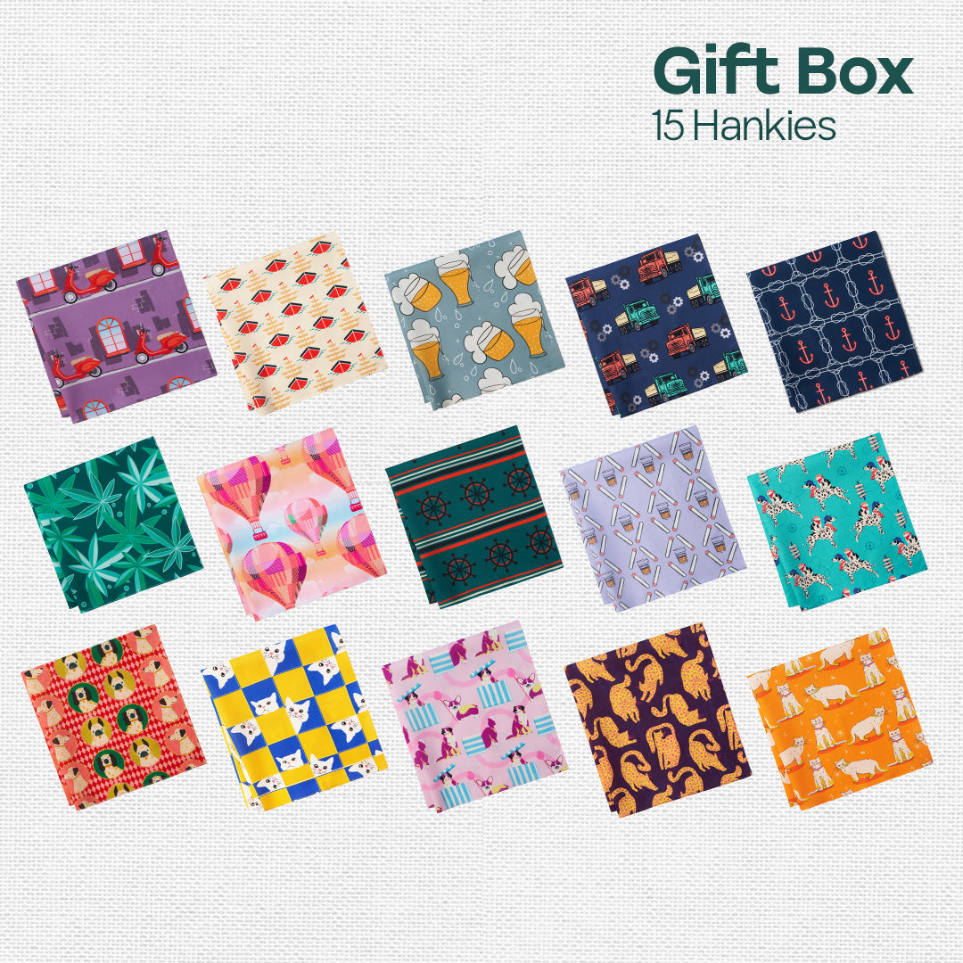 Banana Bunch! Unisex Hankies, 100% Organic Cotton, Gift Box of 15