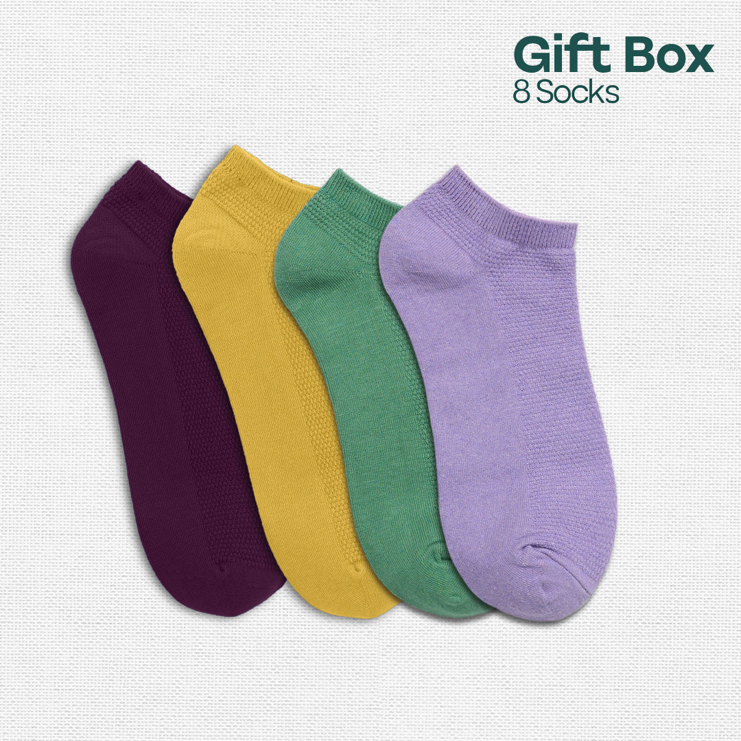 Glam & Glitter! Unisex Ankle Length Socks, 100% Organic Cotton, Gift Box of 8
