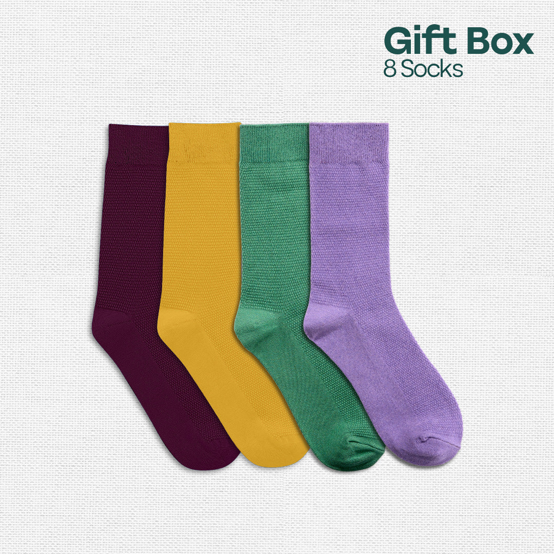 Glam & Glitter! Unisex Crew Length Socks, 100% Organic Cotton, Gift Box of 8