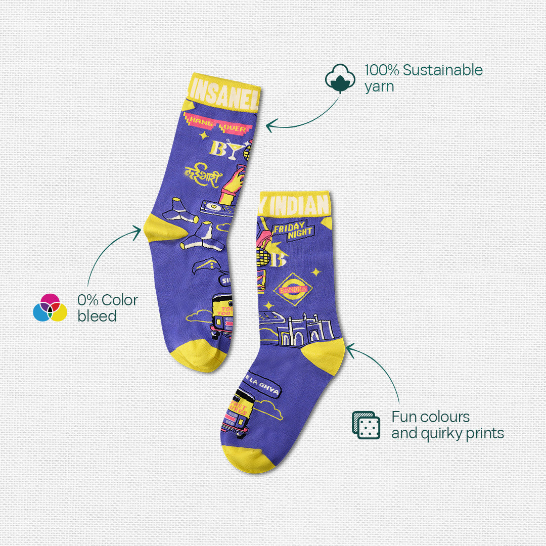 Lai Bhari Drip! Tin Gift Box, 6 Hankies + 3 Socks, 100% Organic Cotton, Box of 9