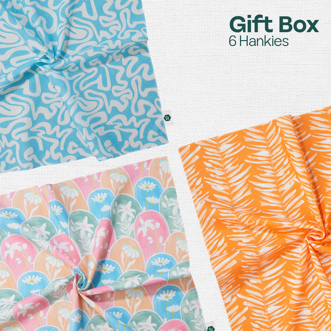 Bloomrang! Unisex Hankies, 100% Organic Cotton, Gift Box of 6