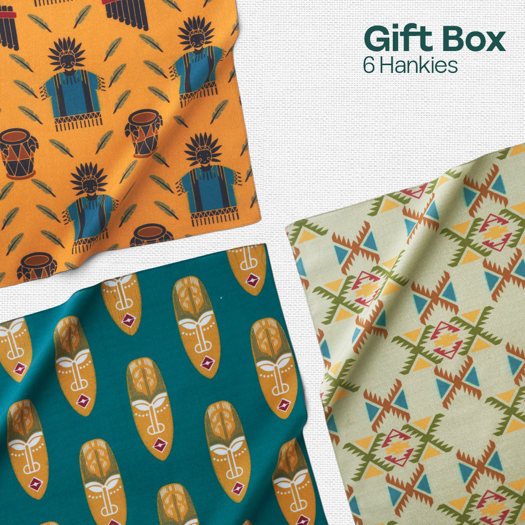 Bloomrang! Unisex Hankies, 100% Organic Cotton, Gift Box of 6