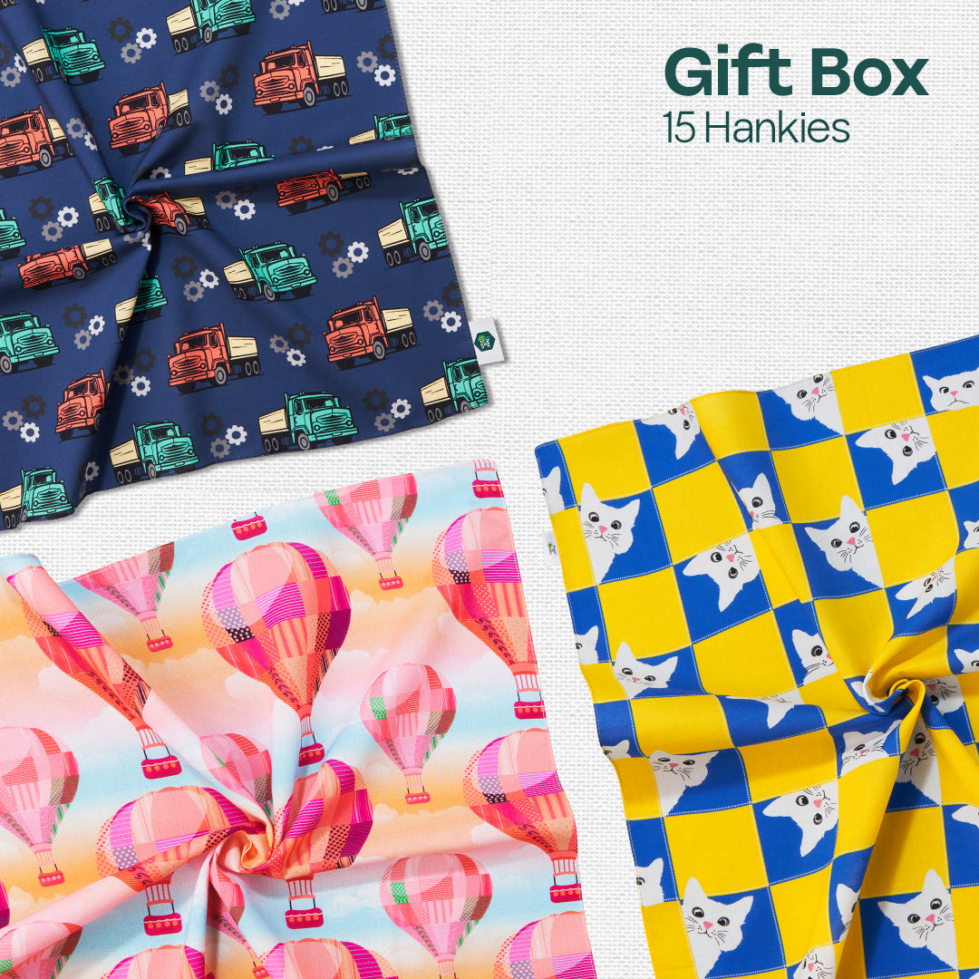 Banana Bunch! Unisex Hankies, 100% Organic Cotton, Gift Box of 15