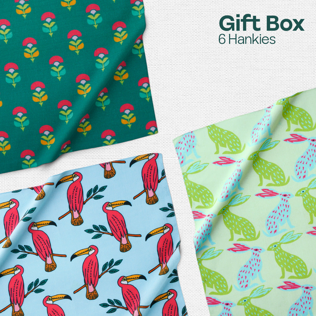 Bloomrang! Unisex Hankies, 100% Organic Cotton, Gift Box of 6