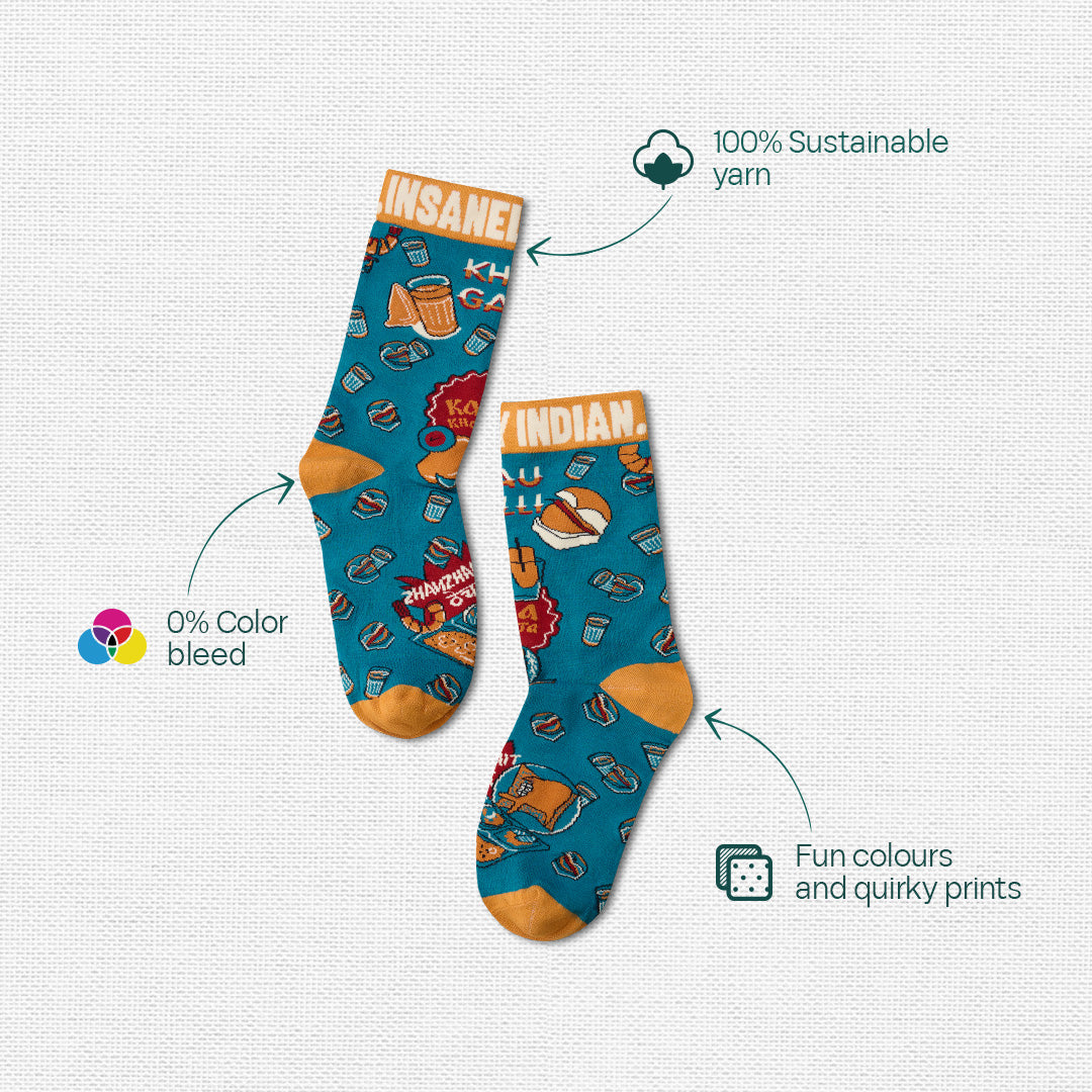 Insanely Maharashtra Feets! Unisex Socks, 100% Bamboo, Crew Length, Pack of 3