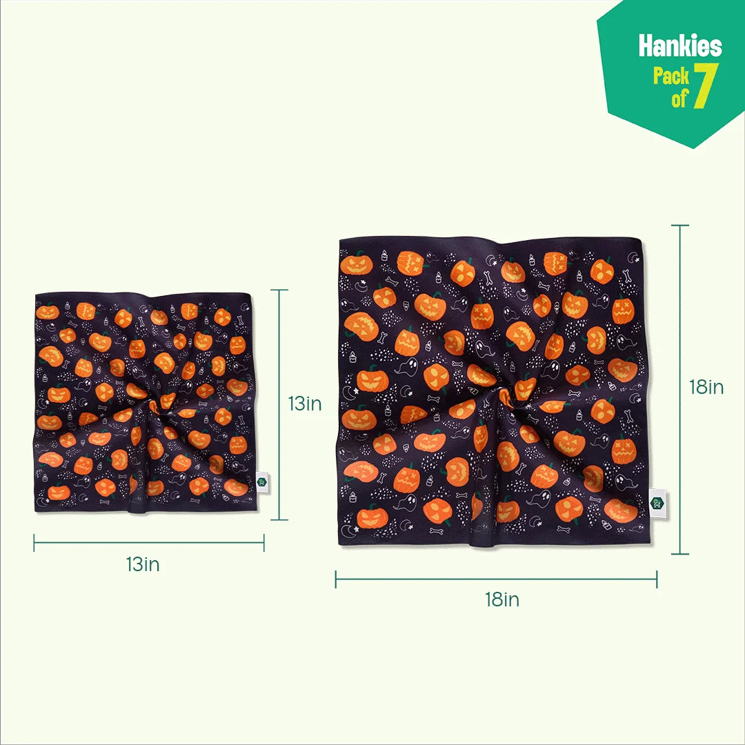 Spooky Vibes! Unisex Hankies, 100% Organic Cotton, Pack of 7