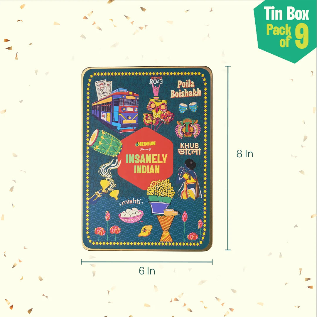 Next Level Bhalo! Tin Gift Box, 6 Hankies + 3 Socks, 100% Organic Cotton, Box of 9