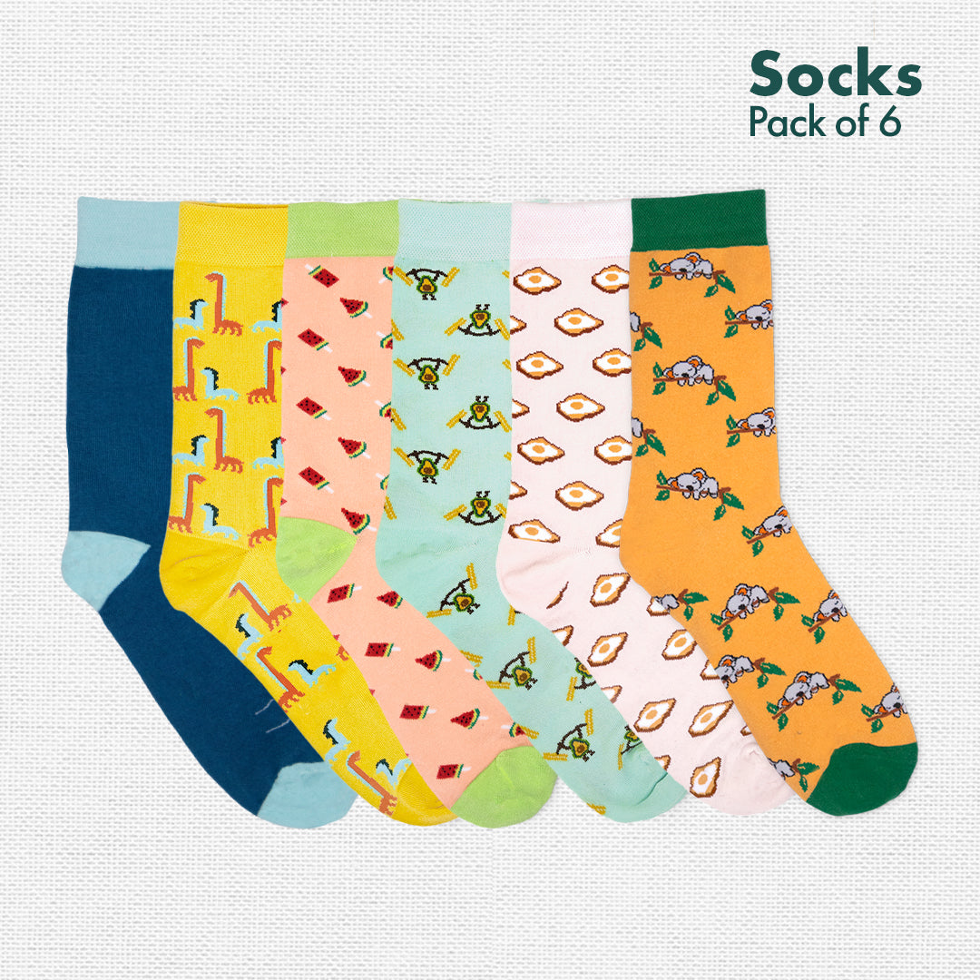 Foodgasm Series 1! Animalholic Series 1! Unisex Socks, 100% Organic Cotton, Crew Length, Pack of
