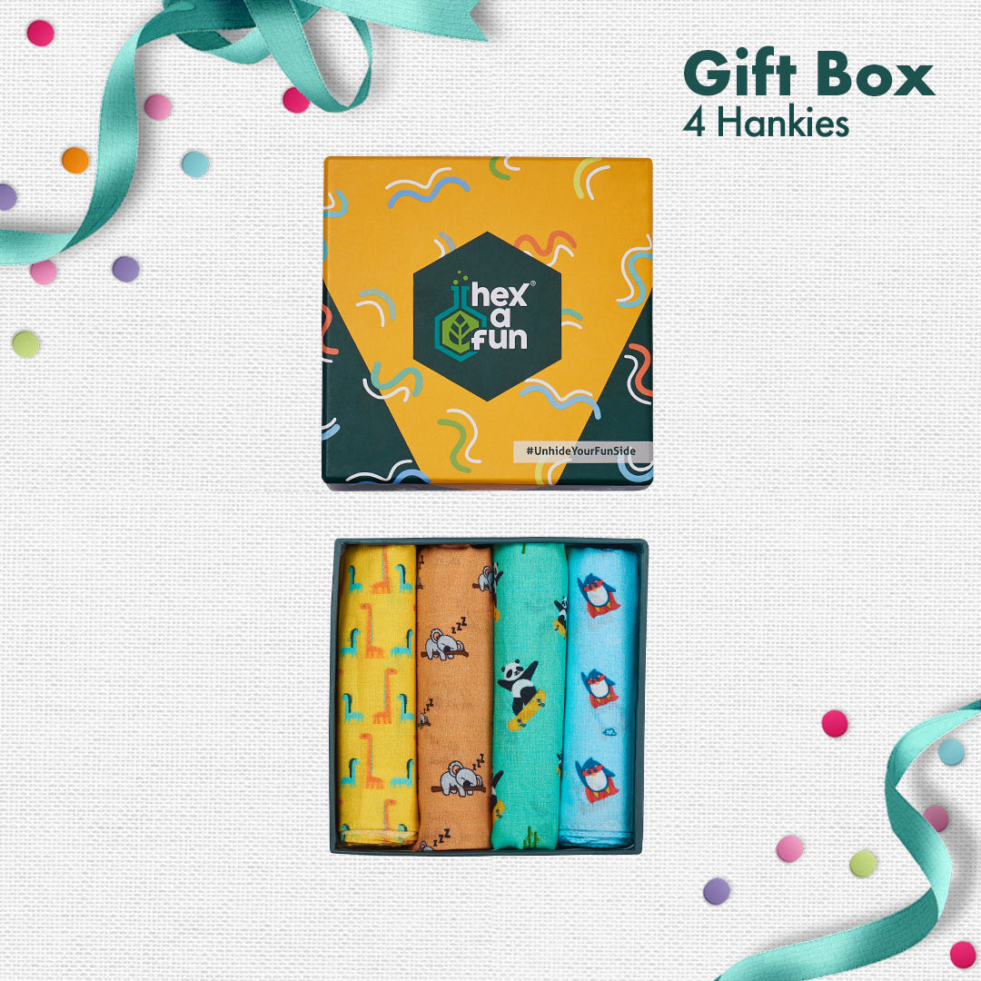 Gift Me If You Can! Unisex Hankies, 100% Organic Cotton, Gift Box of 4