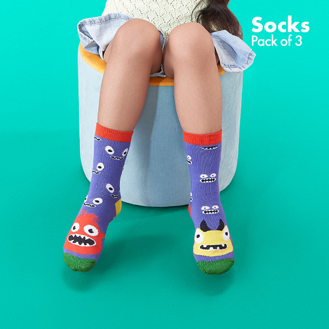 Fun Alert Ahead! Unisex Kid's Socks, 100% Bamboo, Crew Length, Pack of 3