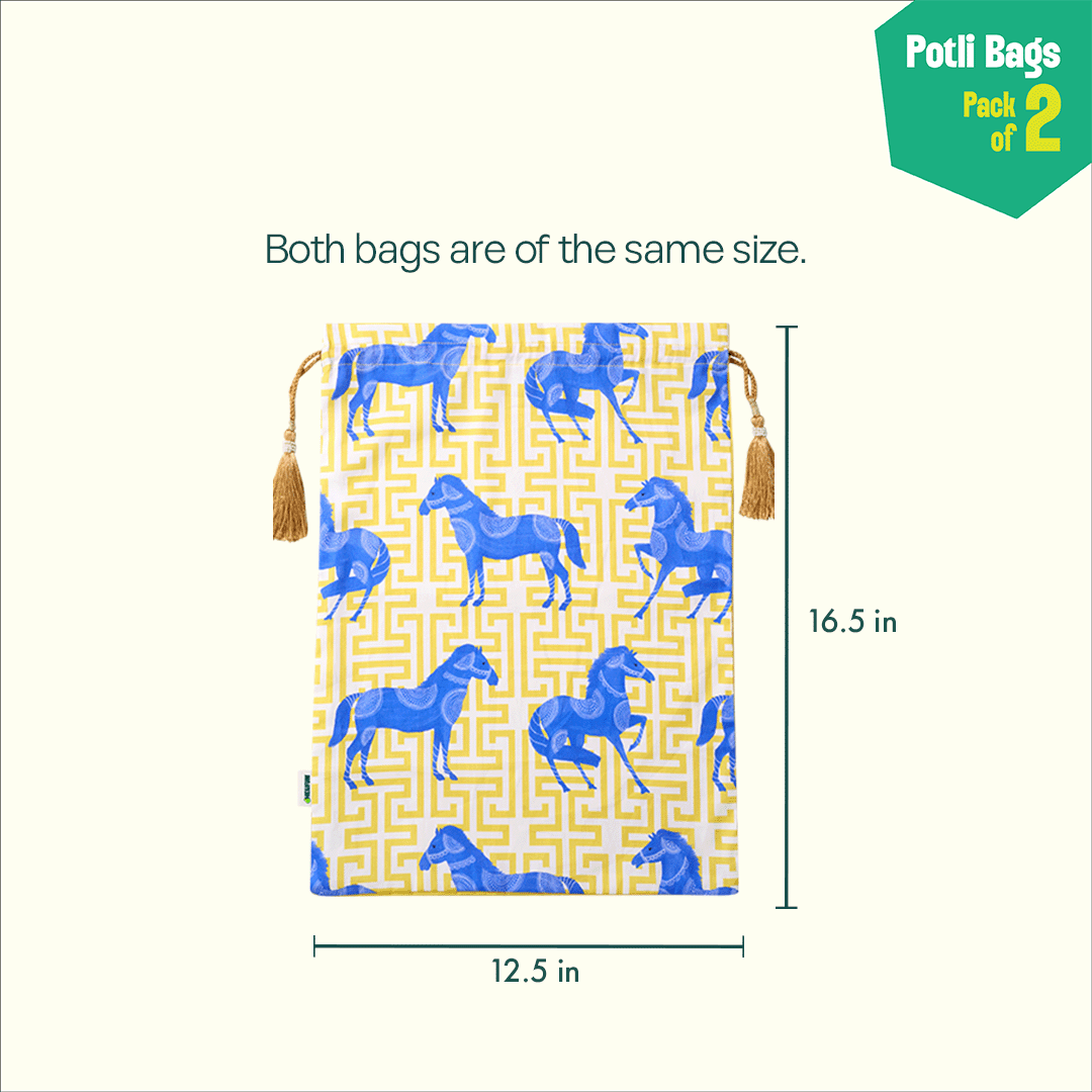 Stable Mates! Unisex Potli Bags, 100% Cotton, Pack of 2