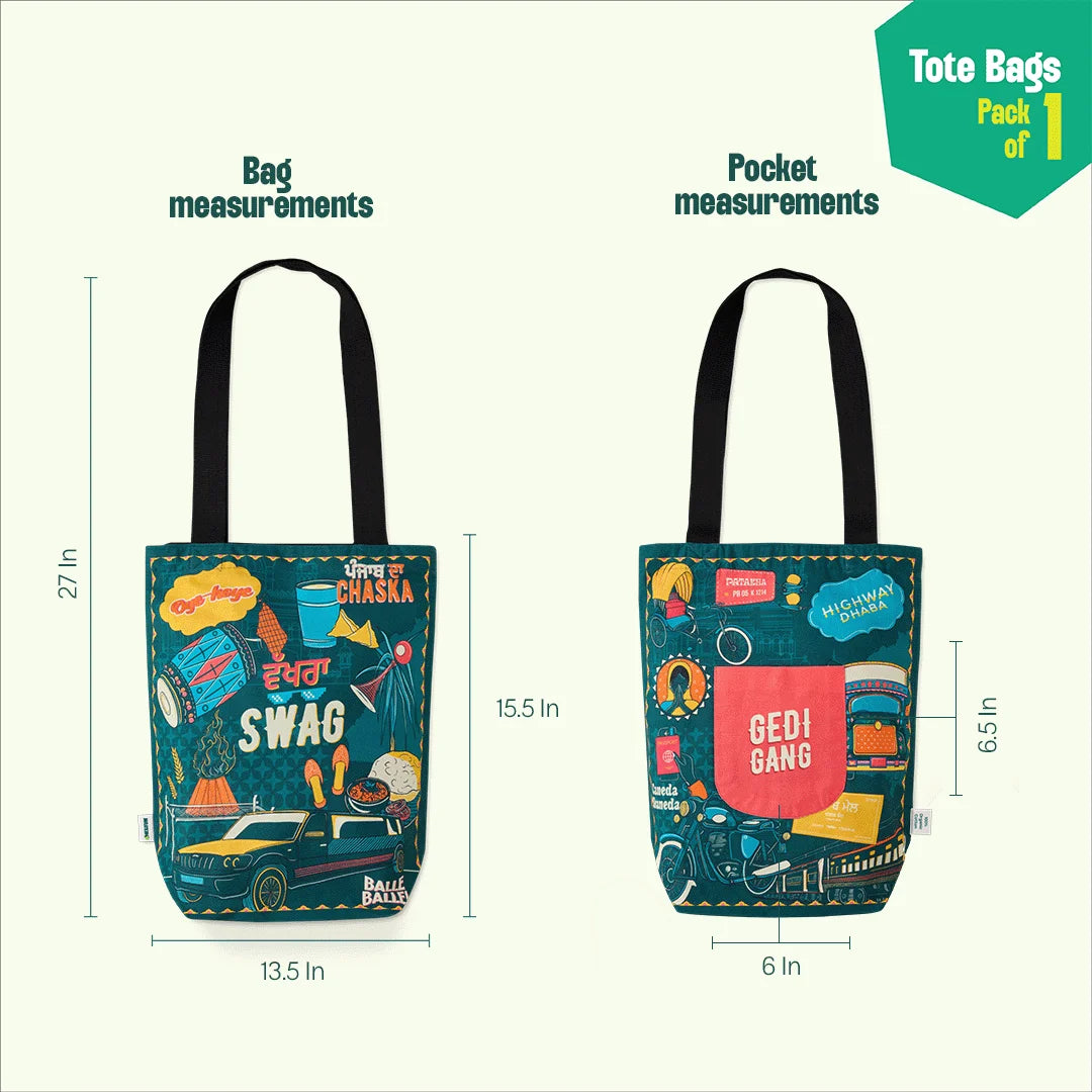 Wakhra Swag! Canvas Tote Bag, 100% Organic Cotton, Pack of 1