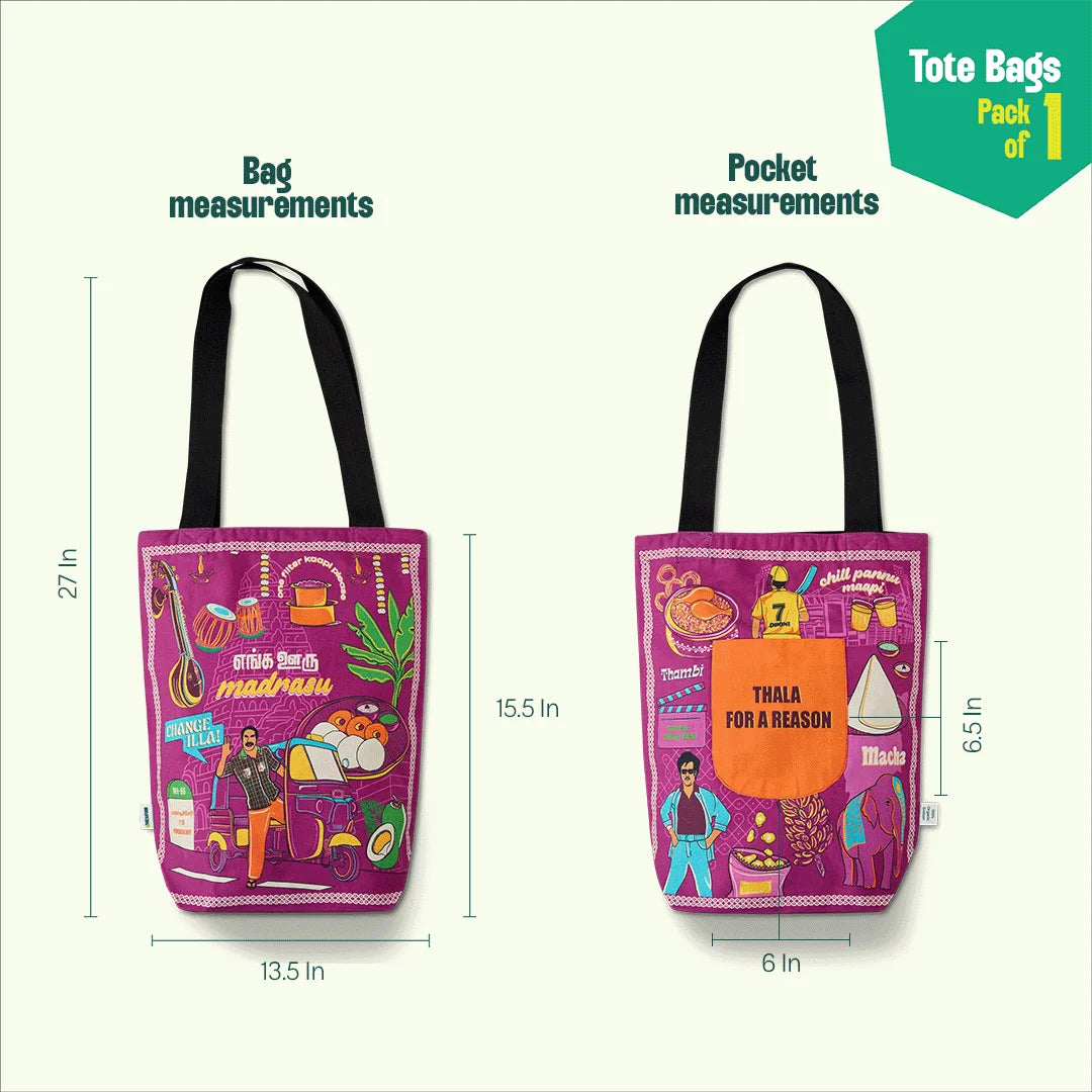 Madrasu Maxx! Canvas Tote Bag, 100% Organic Cotton, Pack of 1