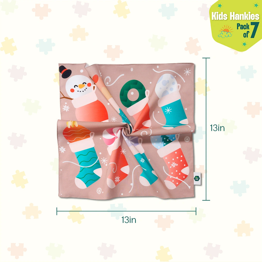 Xmas Groove! Unisex Kid's Hankies, 100% Organic Cotton, Pack of 7