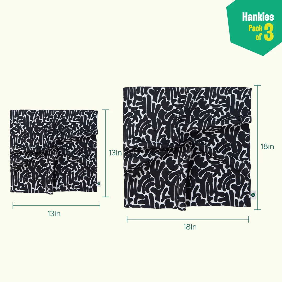 Black Magic! Unisex Hankies, 100% Organic Cotton, Pack of 3
