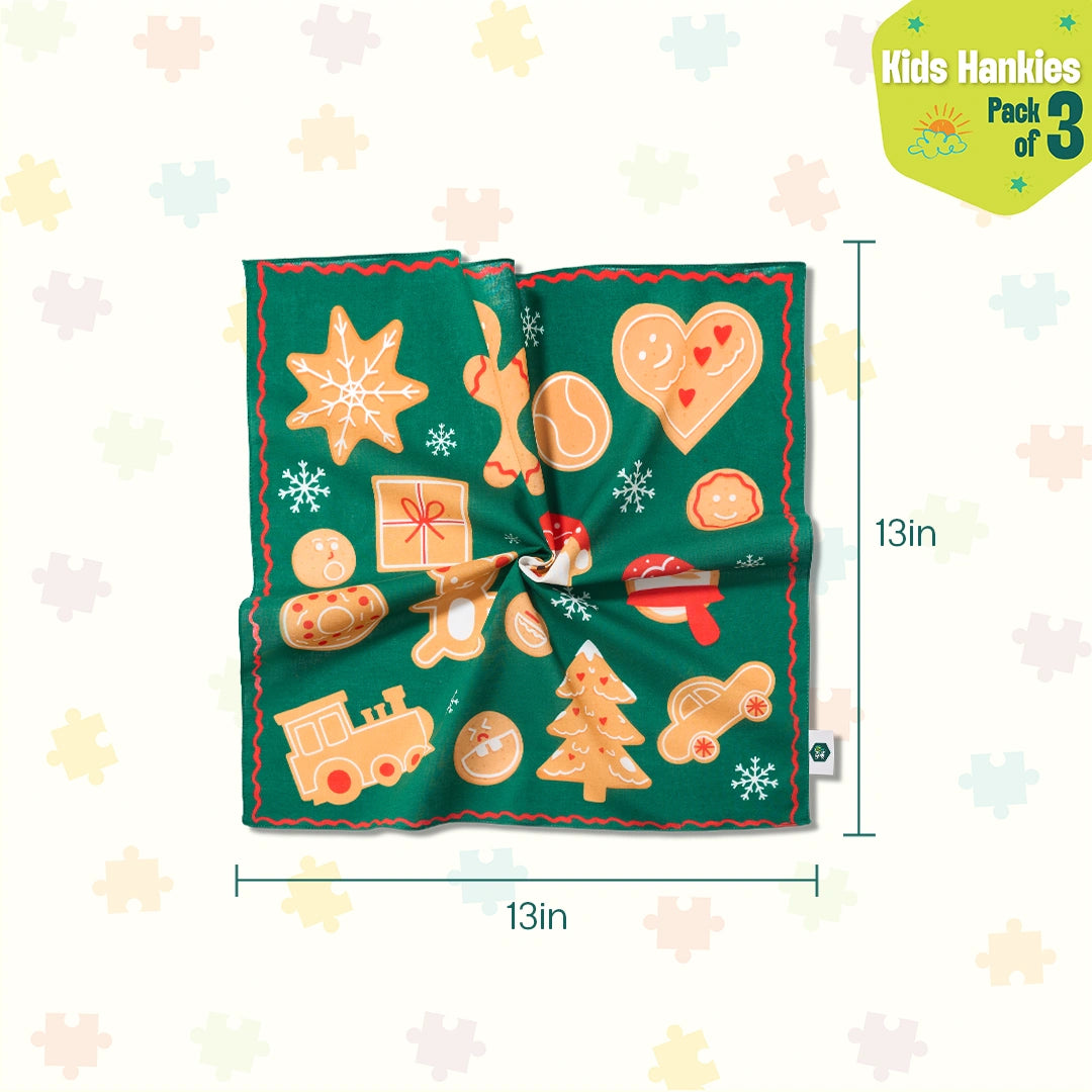 Xmas Vibes! Unisex Kid's Hankies, 100% Organic Cotton, Pack of 3