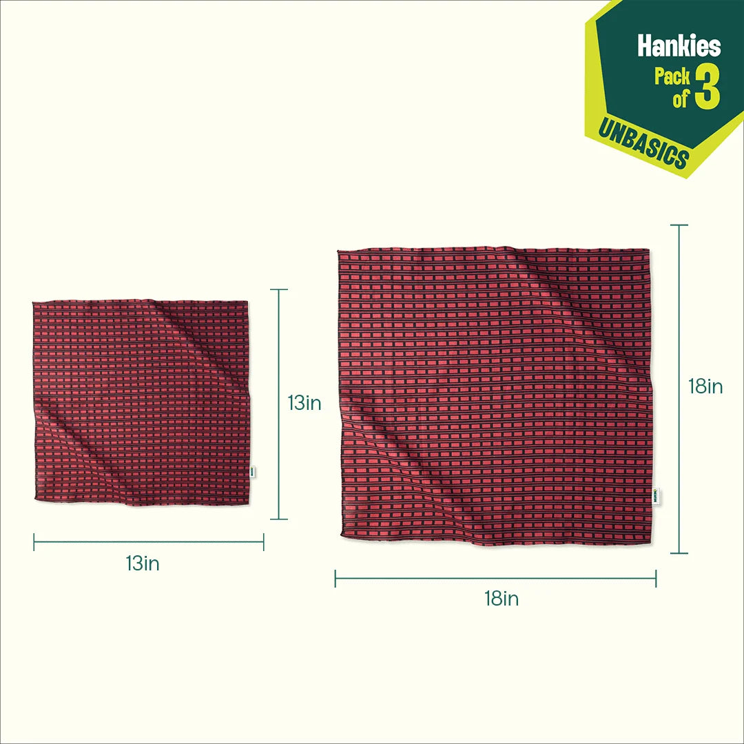 Grid Edit! Unisex Hankies, 100% Organic Cotton, Pack of 3