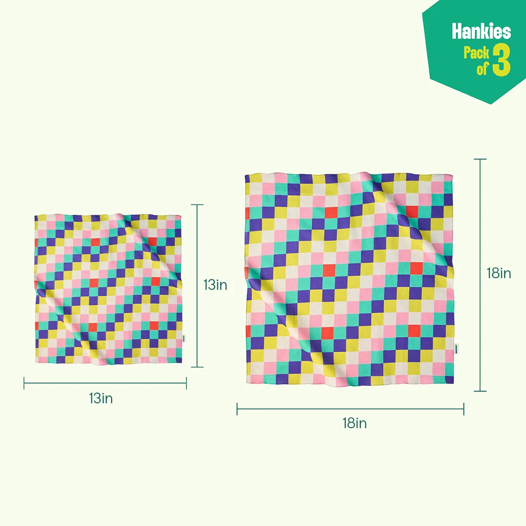 Pixel Chaos! Unisex Hankies, 100% Organic Cotton, Pack of 3