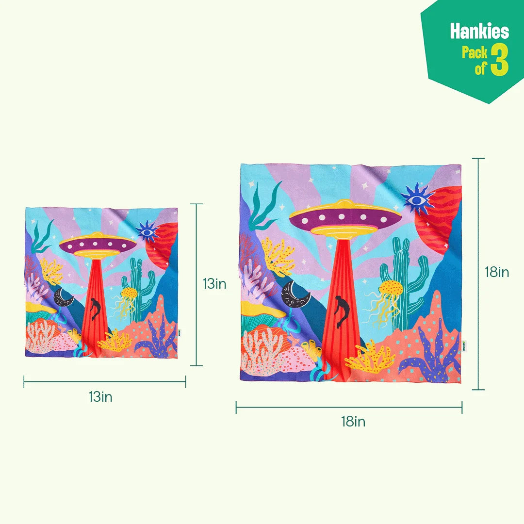 Cosmic Affair! Unisex Hankies, 100% Organic Cotton, Pack of 3