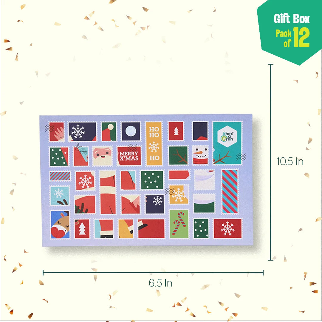 Xmas Stamps 2.0! 6 Unisex Kid's Socks + 6 Unisex Kid's Hankies, 100% Sustainable, Gift Box of 12