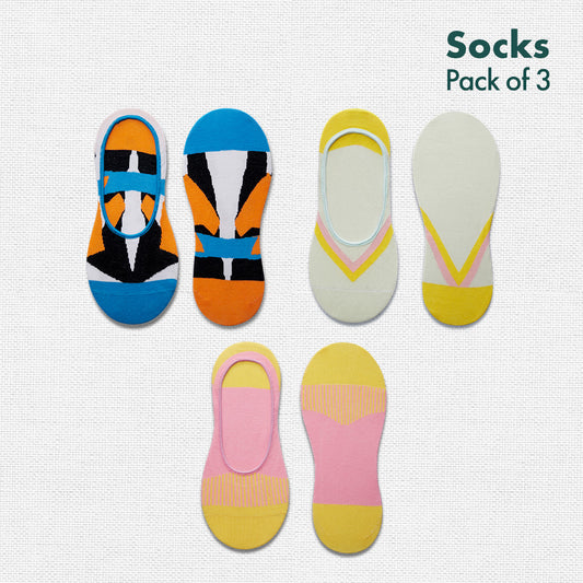 Block-rage! Unisex Socks, 100% Organic Cotton, No Show, Pack of 3