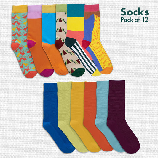 Solid Color Affair! Unisex Socks, 100% Organic Cotton, Crew Length, Pack of 12