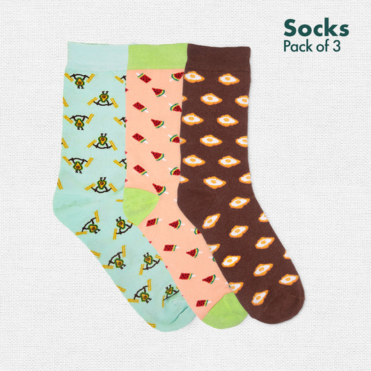 Foodgasm Series 1! Unisex Socks, 100% Organic Cotton, Crew Length, Pack of 3