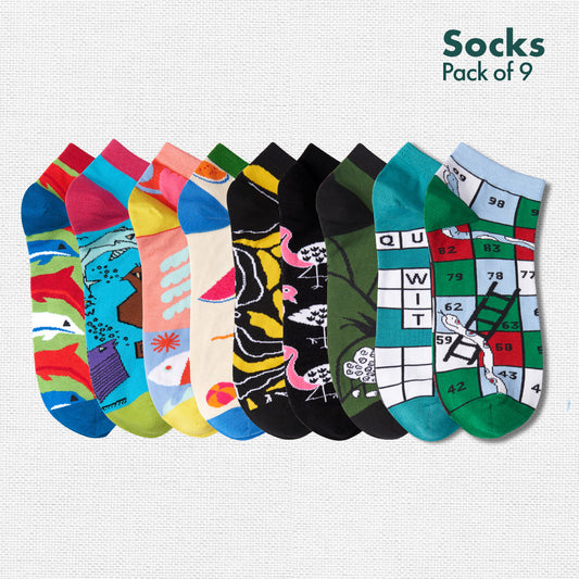 Color Me Cray! Unisex Socks, 100% Bamboo, Ankle Length, Pack of 9