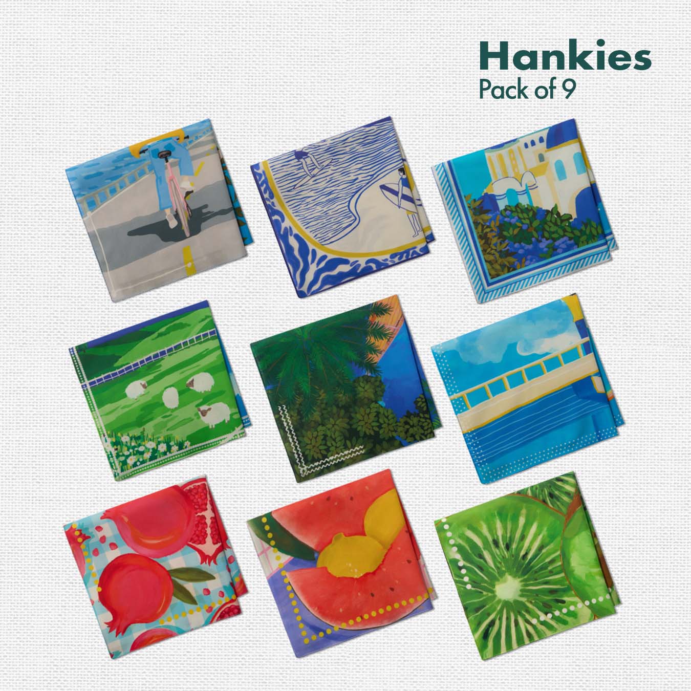 Summer Slay! Unisex Hankies, 100% Organic Cotton, Pack of 9