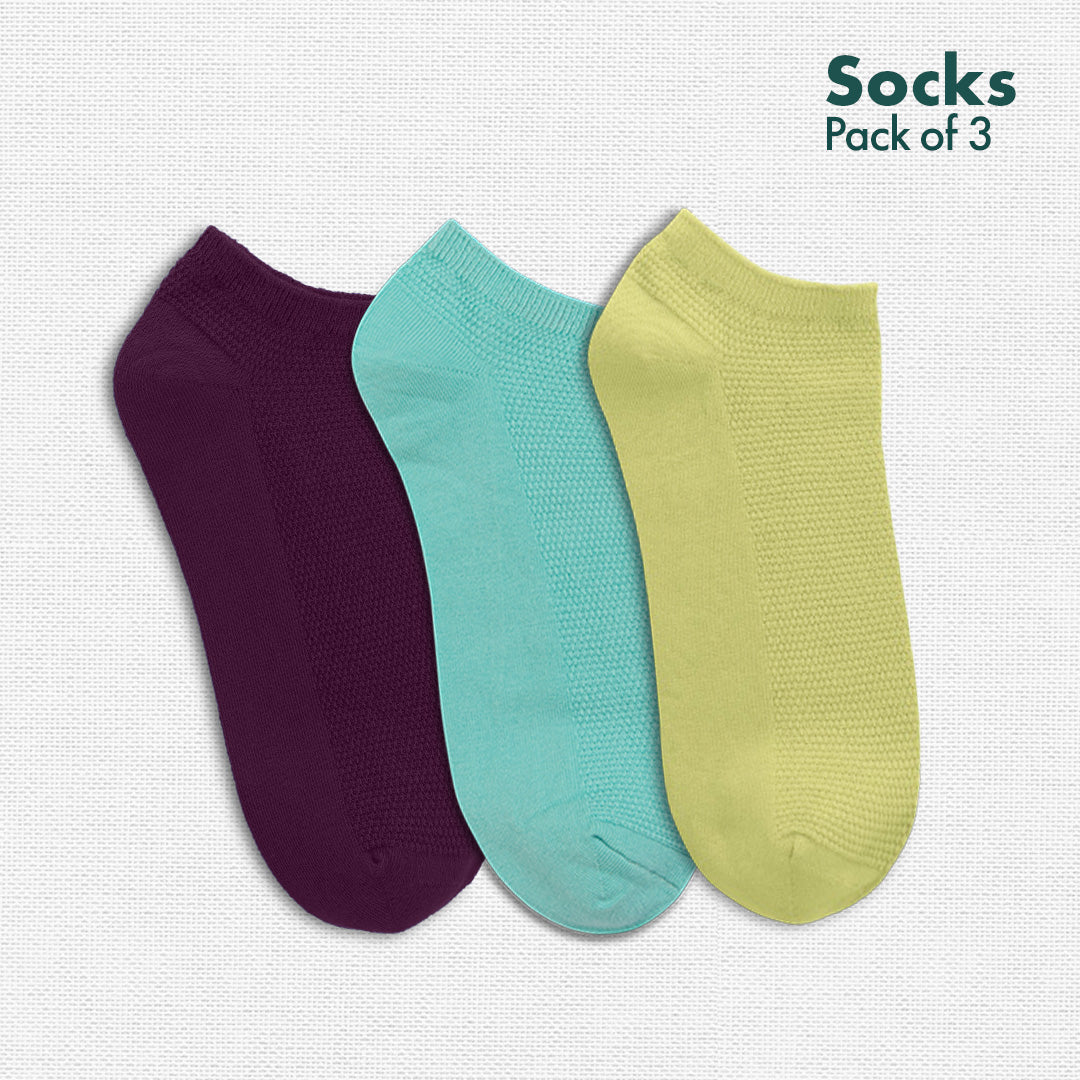 Flying Colors! Unisex Socks, 100% Organic Cotton, Ankle Length, Pack of 3