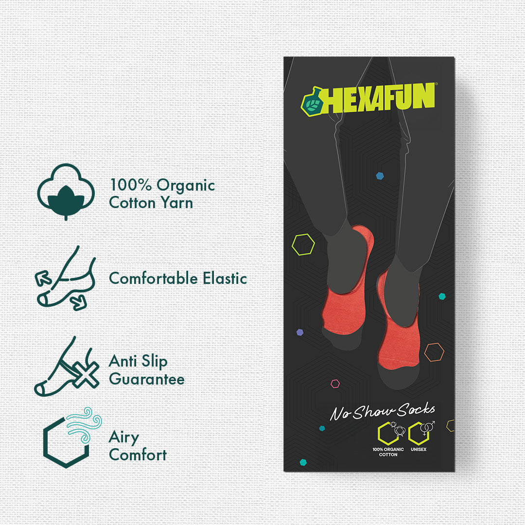 All Eyes On Toes! Unisex Socks, 100% Organic Cotton, No Show, Pack of 6