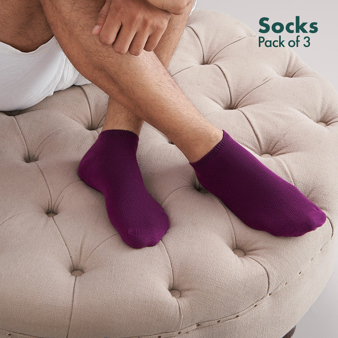 Flying Colors! Unisex Socks, 100% Organic Cotton, Ankle Length, Pack of 3