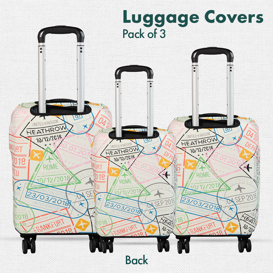 Stamp-ed! Luggage Covers, 100% Organic Cotton Lycra, Small+Medium+Large Sizes, Pack of 3