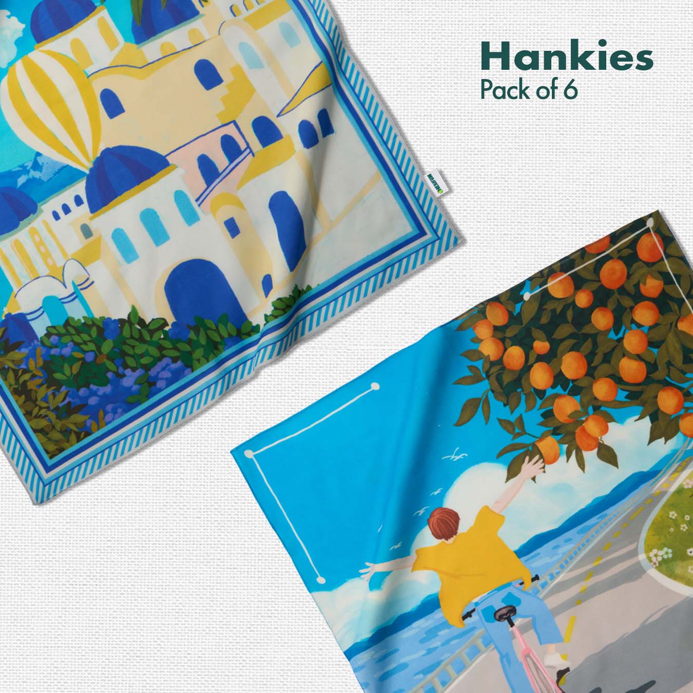Island Haze! Unisex Hankies, 100% Organic Cotton, Pack of 6