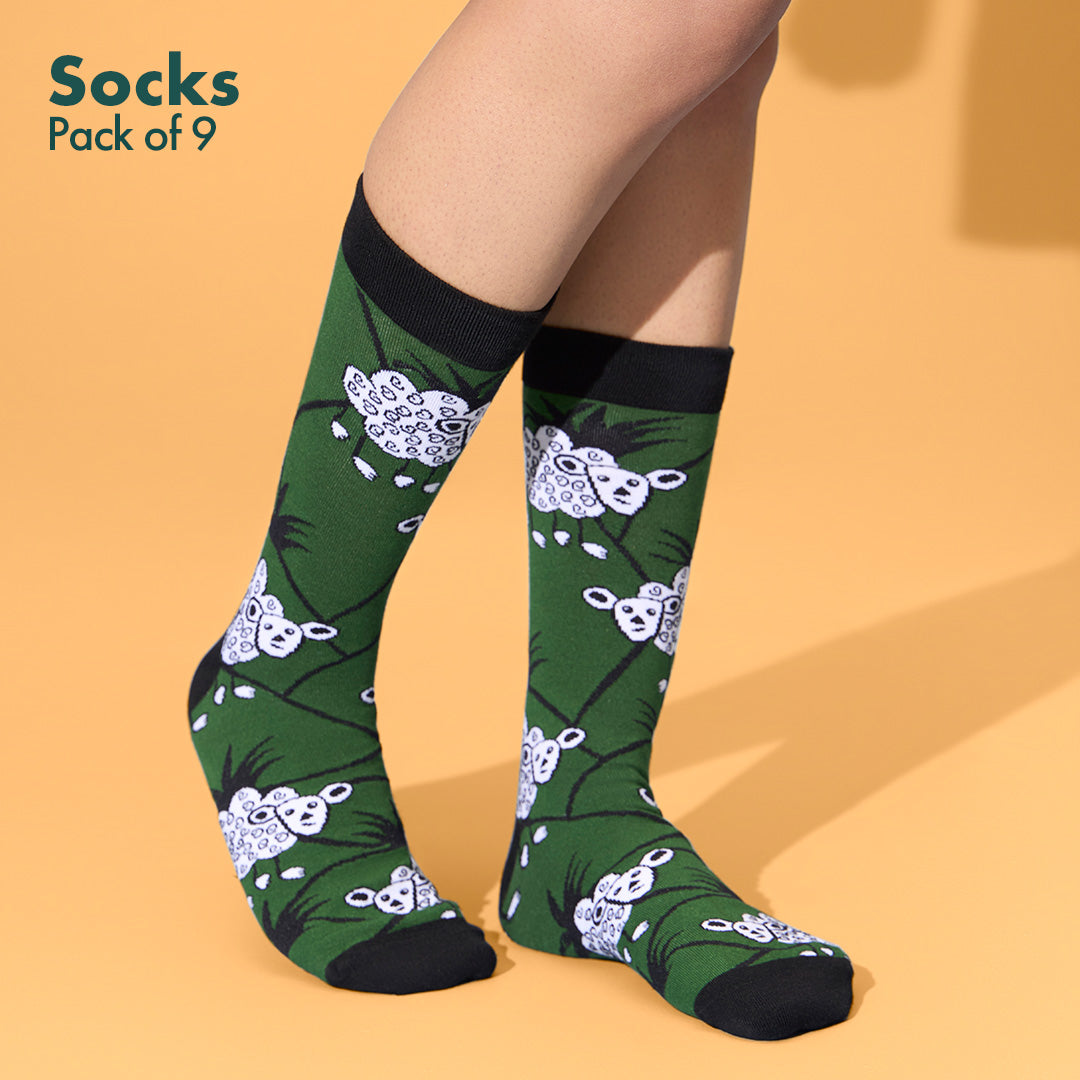 Color Me Cray! Unisex Socks, 100% Bamboo, Crew Length, Pack of 9