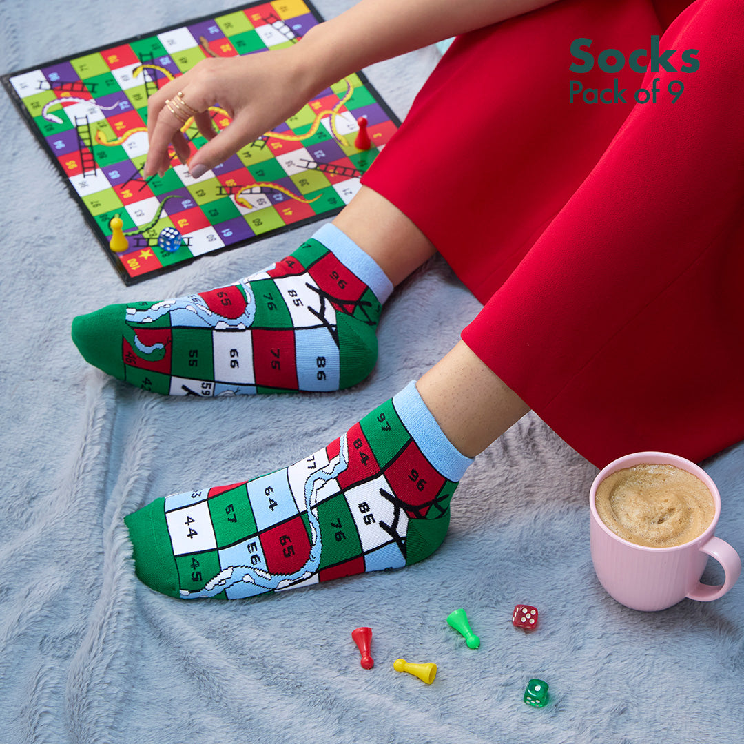 Color Me Cray! Unisex Socks, 100% Bamboo, Ankle Length, Pack of 9