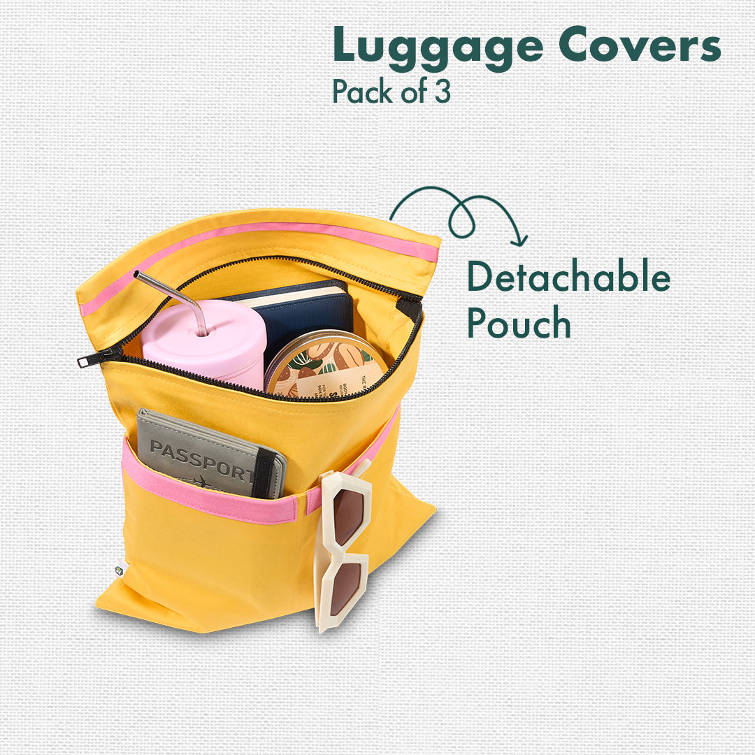 Making Memories! Luggage Covers With Detachable Pouch, 100% Organic Cotton Lycra, Small+Medium+Large Sizes, Pack of 3
