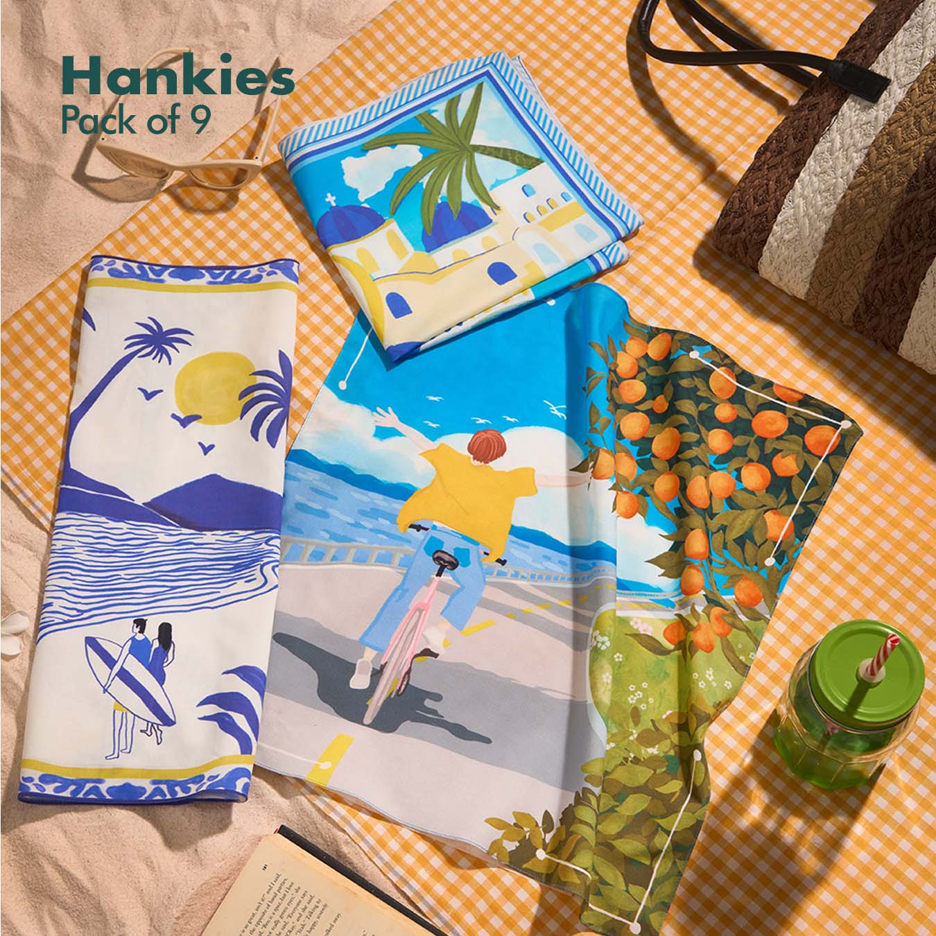 Summer Slay! Unisex Hankies, 100% Organic Cotton, Pack of 9