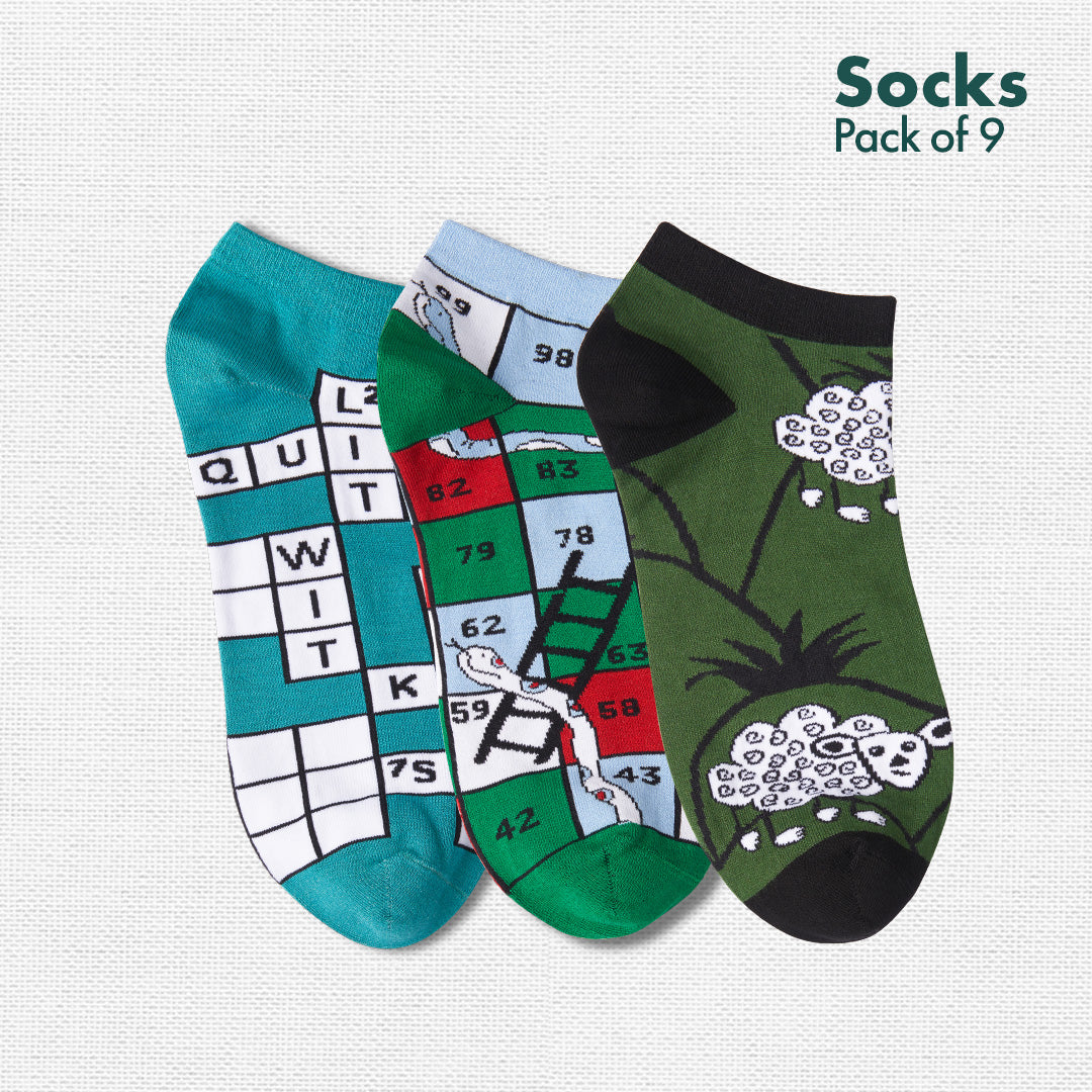 Color Me Cray! Unisex Socks, 100% Bamboo, Ankle Length, Pack of 9