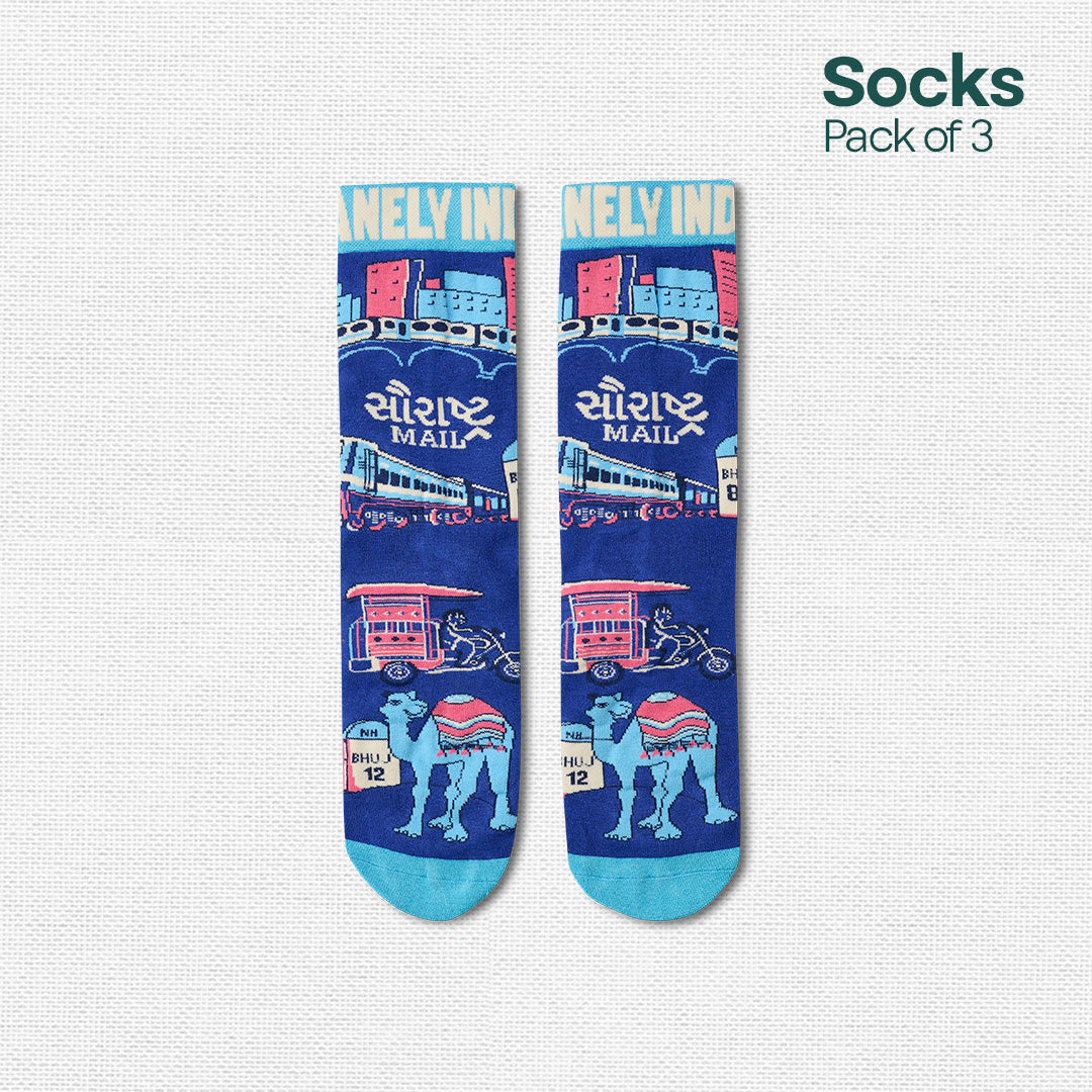 Insanely Gujarat Feets! Unisex Socks, 100% Organic Cotton, Crew Length, Pack of 3