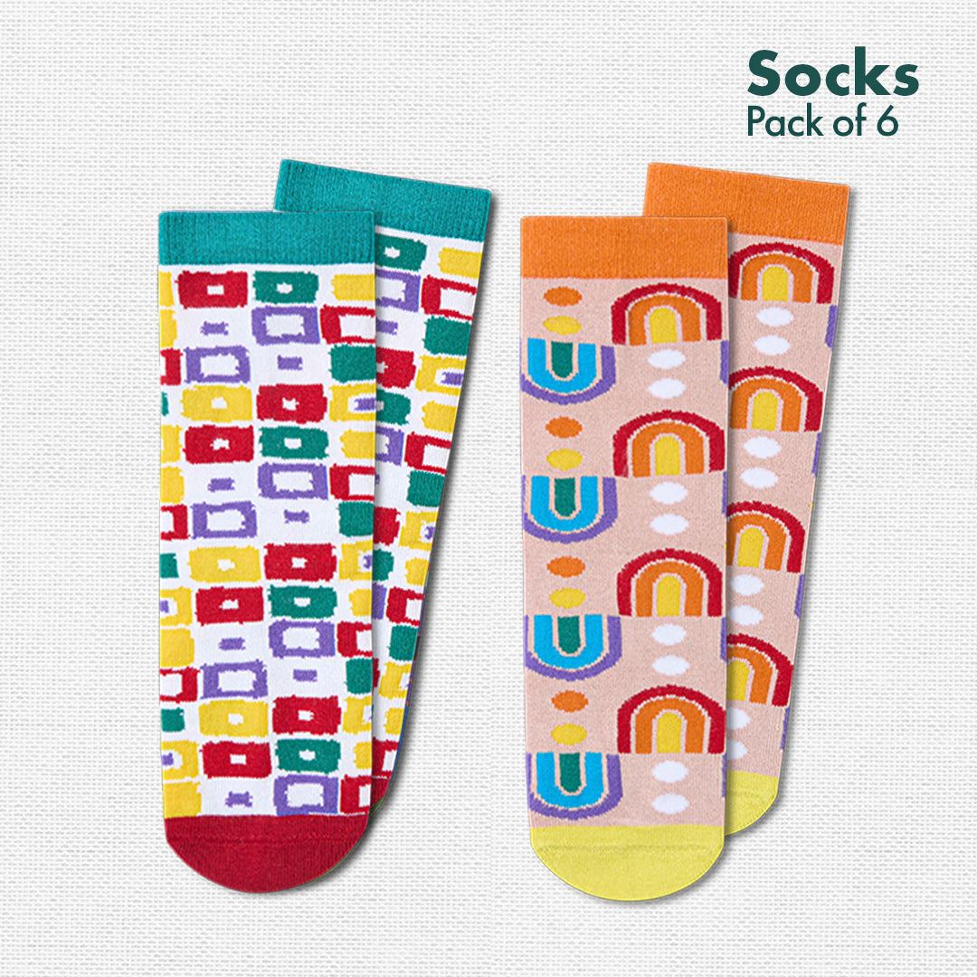 Chill Thrill! Unisex Kid's Socks, 100% Bamboo, Crew Length, Pack of 6