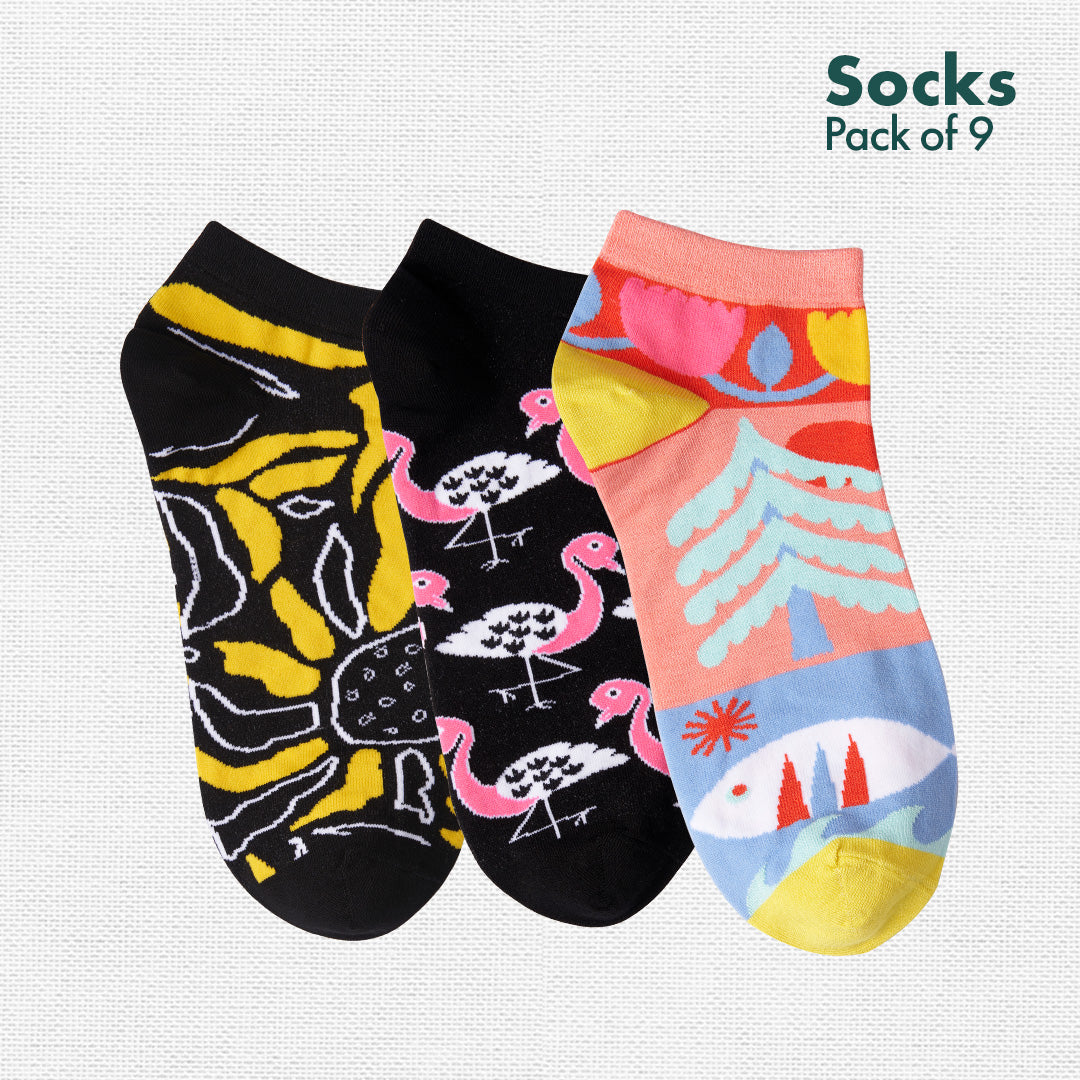 Color Me Cray! Unisex Socks, 100% Bamboo, Ankle Length, Pack of 9
