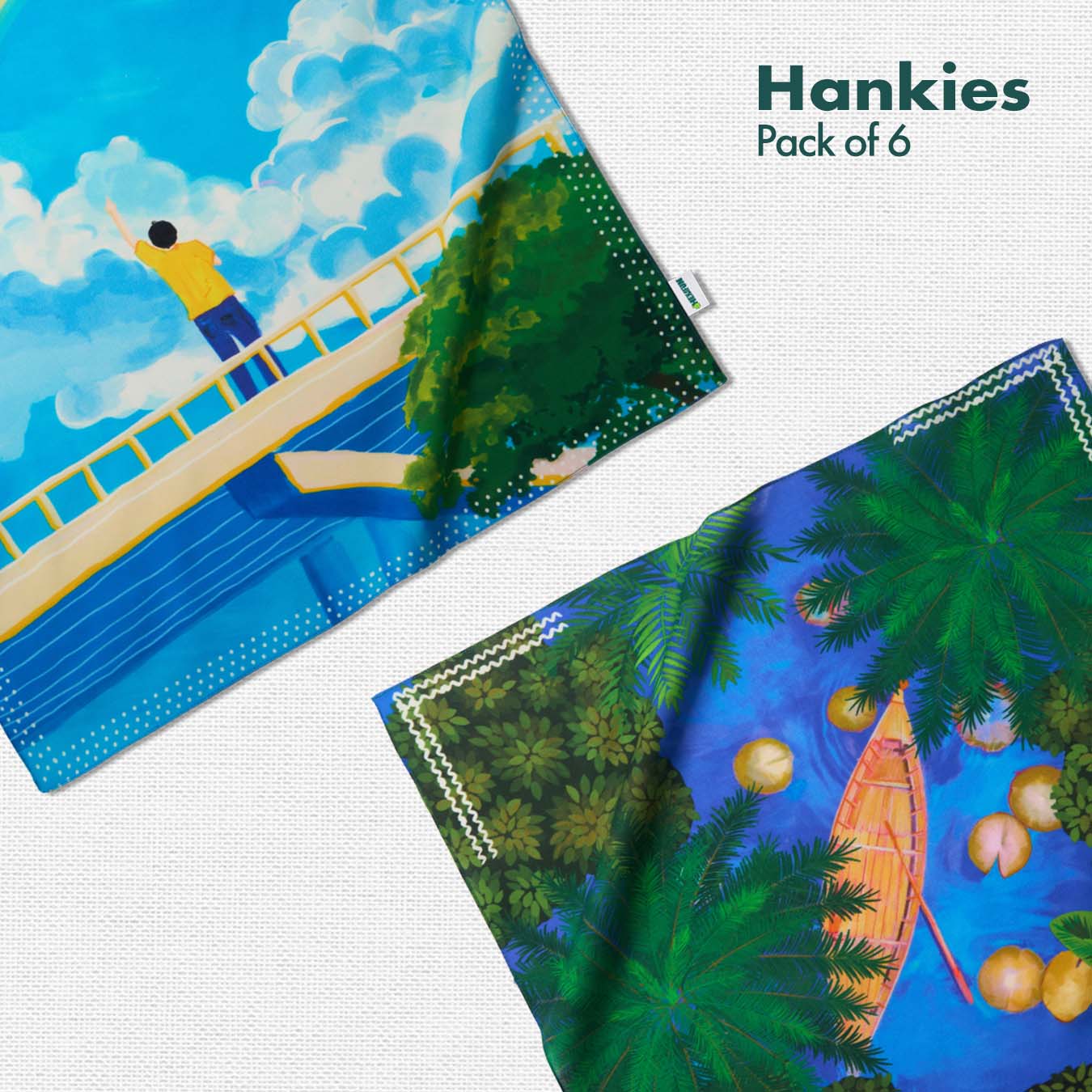 Island Haze! Unisex Hankies, 100% Organic Cotton, Pack of 6